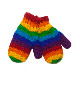 Wool Knitted Gloves, Kids Size - Rainbow