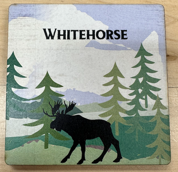 Wooden Coaster, Moose in Forest Caricature - Whitehorse