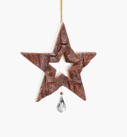 Bark Star Ornament w/Swarovski Crystal Drop