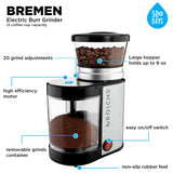 Grosche Bremen Electric Coffee/Spice Burr Grinder, Black