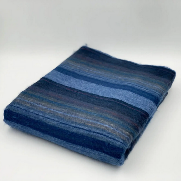 Ecualama Baby Alpaca Wool Throw Blanket, Dark Blue Striped