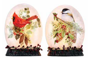 Christmas Birds Small Pre-Lit Vase w/ Garland Base, 5" H