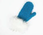 RMO Blue Wool Mittens w/ White Fur Trim