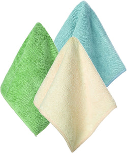 Microfiber Cleaning Cloths Green/Blue/Cream Pk 10