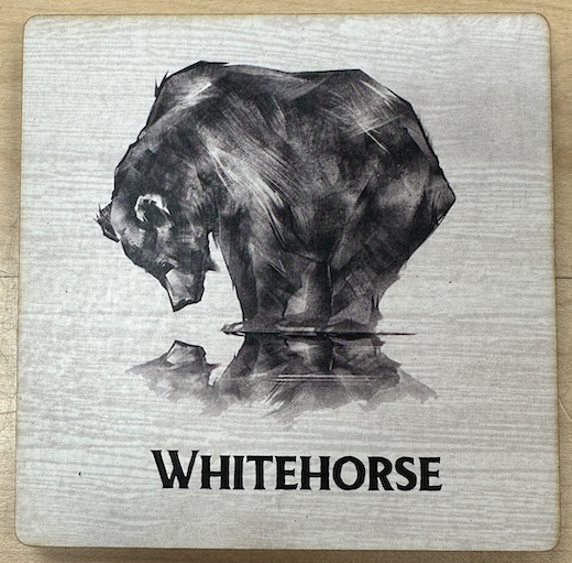 Wooden Coaster, Black & White Bear Reflection Caricature - Whitehorse
