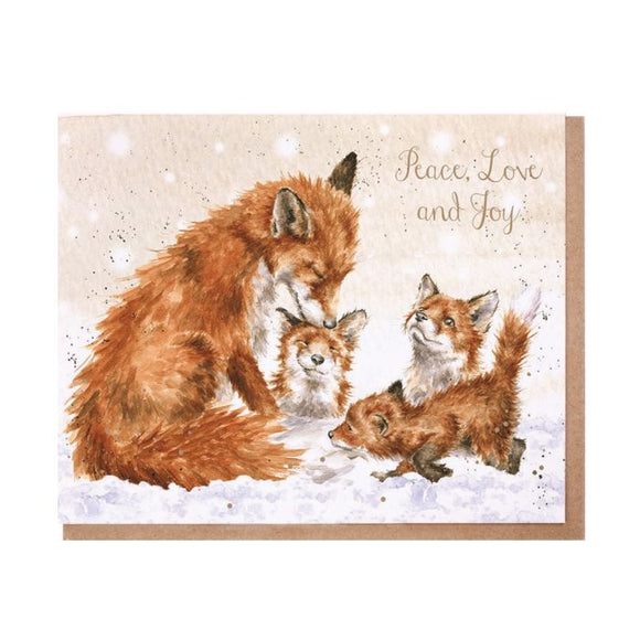 Wrendale Greeting Card, Peace, Love and Joy (fox)