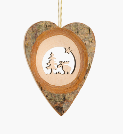 Bark Heart-Shaped Ornament, Moose