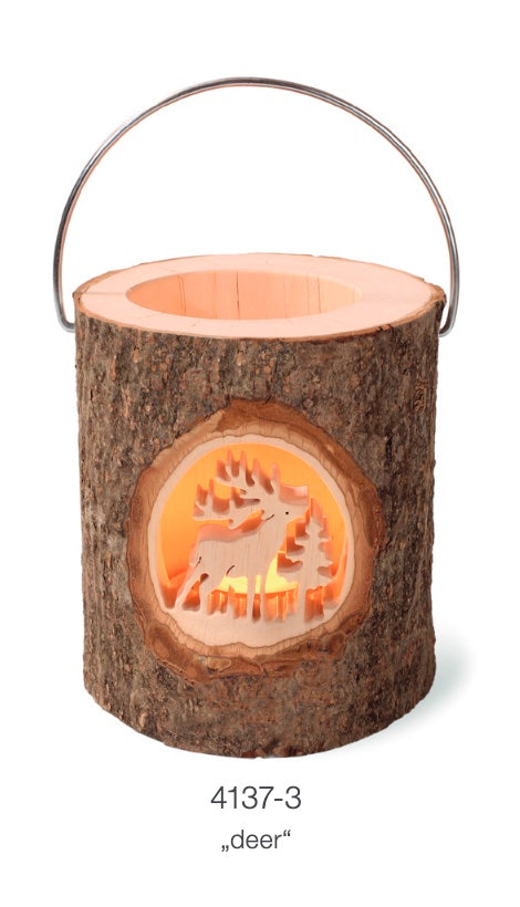 EuroLiving Wood Concave Lantern, Deer