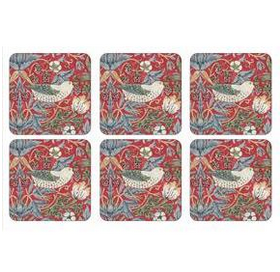 Pimpernel Cork-Backed Coaster Set, 6pc - Strawberry Thief (Red)