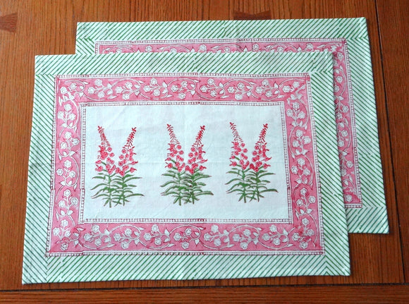Hand Block Printed Cotton Fireweed Placemat Pair