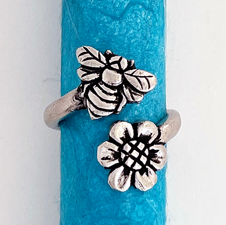 Basic Spirit Pewter Wrap Ring, Bee & Flower (One Size Only)