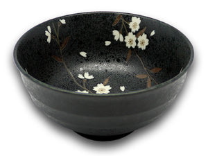 Black Cherry Blossom Japanese Porcelain Bowl, 17cm
