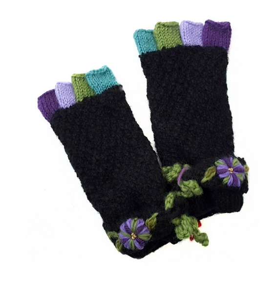 Hamro Knitted Fingerless Mittens, Holly