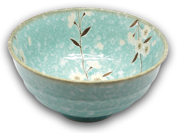 Blue Cherry Blossom Japanese Porcelain Bowl, 17cm