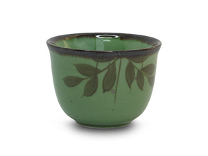 Green Bamboo Porcelain Japanese Teacup w/Grip