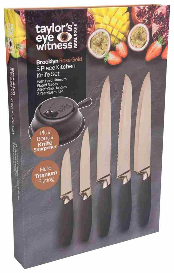 Brooklyn 5pc Rose Gold Knife Set w/Sharpener