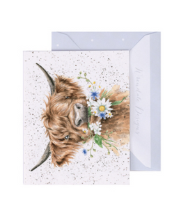 Wrendale Mini Greeting Card, Daisy Coo (Highland Cow)