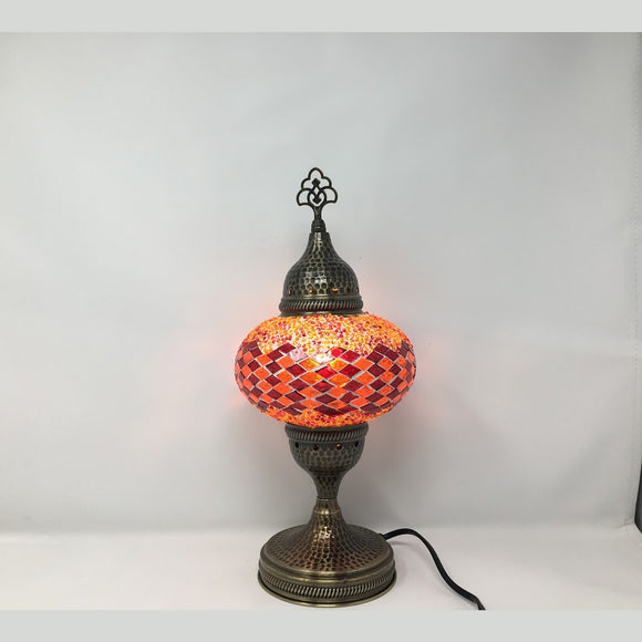 Mosaic Table Lamp w/ Finial, Orange/Red Mosaic Band
