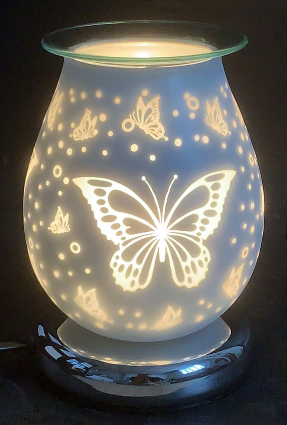 Touch Sensor Eggshell Glass Lamp – 3D Shadow Butterfly w/ Glass Oil Holder