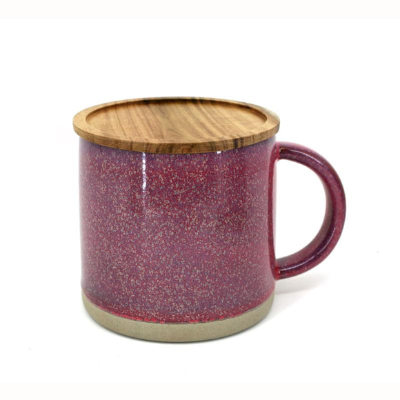 BIA Reactive Mug w/Acacia Lid/Coaster, Purple 14oz