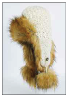 RMO Cream Wool Trapper Hat w/ Faux Fox Fur,  Long Ear Flaps & Pom Poms