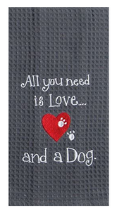 Kay Dee Waffle Tea Towel, Love...And A Dog (Charcoal)