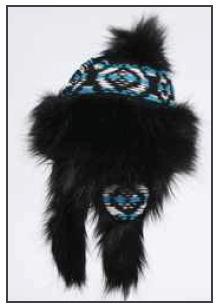 RMO Black Fur Trimmed Wool Hat w/ Pom, Ear Flaps & Blue Detail