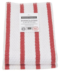 Basketweave Dishcloths, Red Set of 2