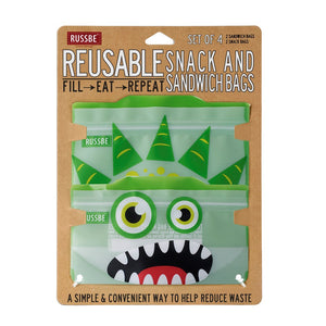 Re-Usable Snack/Sandwich Bags, Set/4 Green Monster