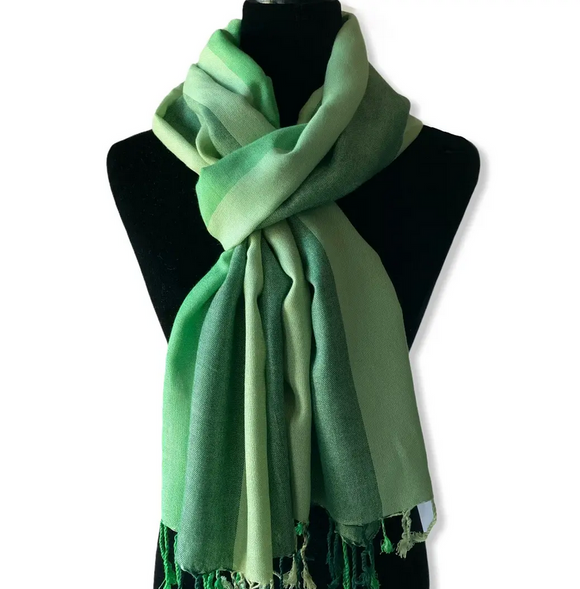 Dandarah Wide Striped Handwoven Scarf - Shades of Pistachio