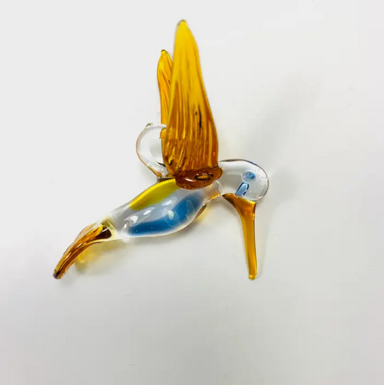 Dandarah Blown Glass Ornament, Honey & Blue Hummingbird
