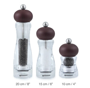 Andrea Pepper Mill - Clear Acrylic with Chocolate Top 6"