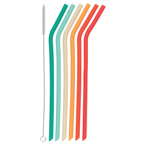 Silicone Straws - "Cheer" Colours Set/6 w/Brush