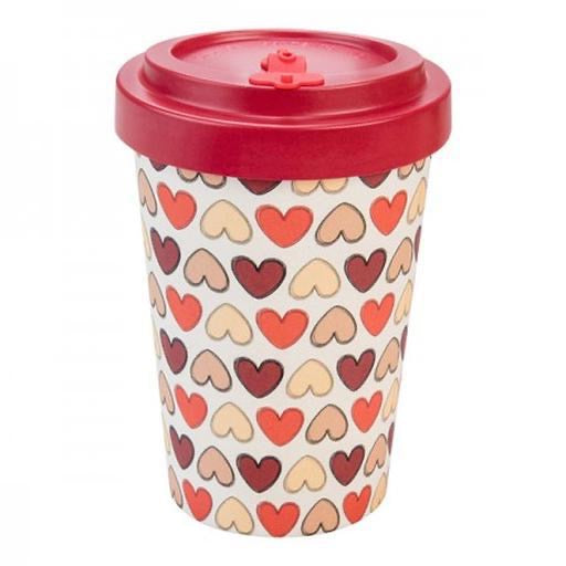 Bamboo Cup 400ml, Retro Hearts - Red