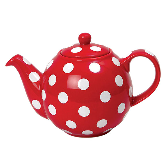 6 Cup Globe Teapot, Red w/White Spots