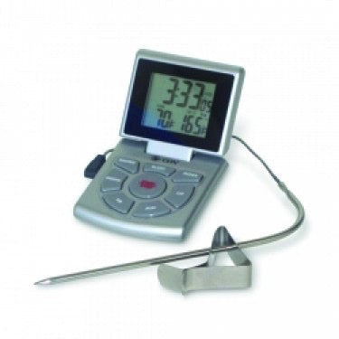 Combo Probe Thermometer, Timer & Clock, 14 to 392F, Silver