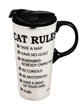 Ceramic Travel Cup w/Tritan Lid & Gift Box, 17oz Cat Rules