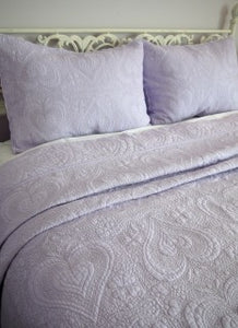 94X94" Cotton Embroidered Quilt Set Lilac Double/Queen