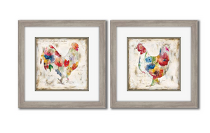 Flowered Rooster Wall Art, Set/2 12x12"