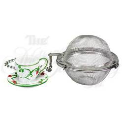 2" Mesh Teaball with Flower Tea Cup Ornament