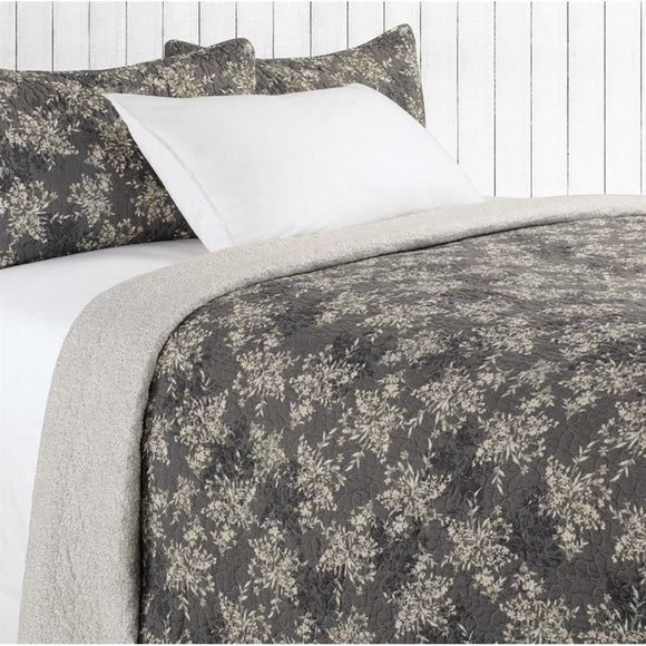 Antik Adele Grey Flowered Quilt Set, Queen 88x90
