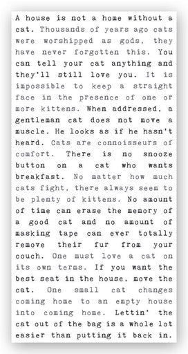 Cat (A House Is Not A Home) Typewriter Sign, 8x16x1