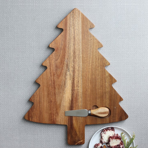 Tree-Shaped Acacia Wood Cheese Board Set, 2pc