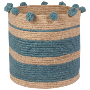 Danica Heirloom Jute Basket, 14x14" Lagoon Stripe