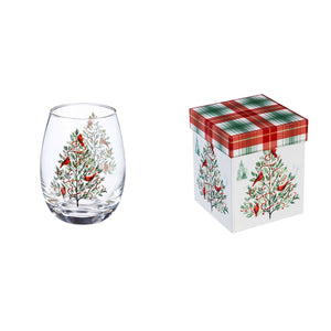 Christmas Heritage Stemless Wine Glass w/Giftbox