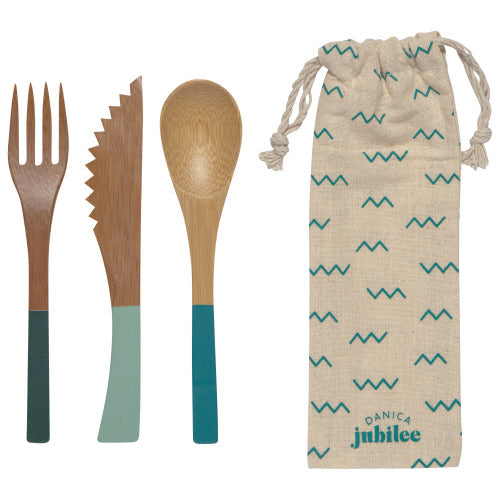 On The Go Bamboo Cutlery Set, Flora 3pc