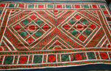 Embroidered Wall Hanging - Red, Green, Mirrors on Burgundy