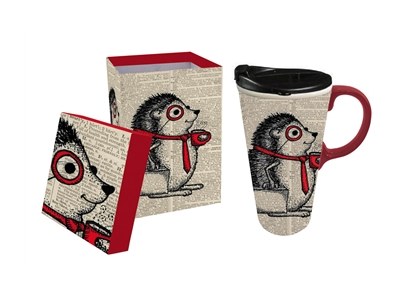 Ceramic Travel Cup w/Tritan Lid & Gift Box, 17oz Hedgehog