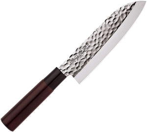 Seki Ryushi Hammered Texture Santoku Chef's Knife with Coated Handle, 6.5"/16.5cm