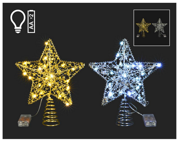 Gold or Silver Star Topper w/ LED Lights